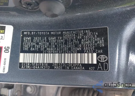 2015 Toyota Corolla Le Eco Plus из США, поврежденный, VIN 2T1BPRHE4FC244760